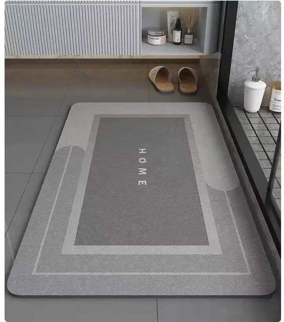 VIAKAM Weiche Kieselgur-Fußmatte für Badezimmer und Türbereich, wasserabsorbierend und rutschfest, Grau, B/T: 60 x 40 cm - Bild 1