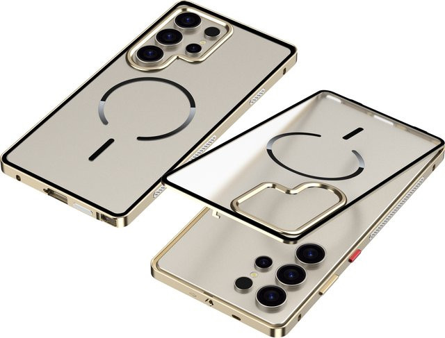 Magnetische Snap On Schutzhülle mit Metallrand und mattierter PC-Rückplatte für Samsung Galaxy S25 S24 S23 Ultra sowie S25 S24 Plus in Schwarz - Bild 1