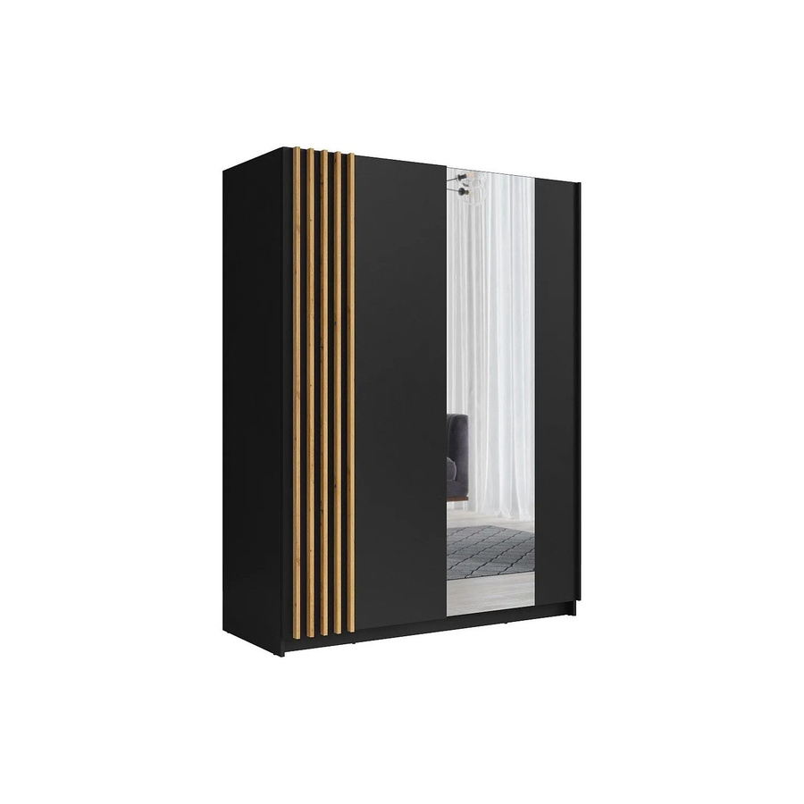 Vente-unique Kleiderschrank Calela Schwarz mit Schiebetüren und Spiegeltüren, Breite: 150,6 cm - Bild 2