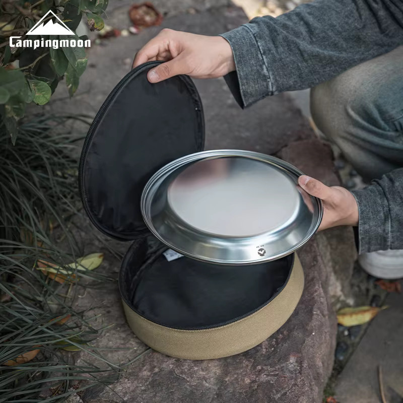 CAMPINGMOON Picknick-Teller-Set aus Edelstahl in Silber mit tragbarer Aufbewahrungstasche für Campinggeschirr - Bild 2