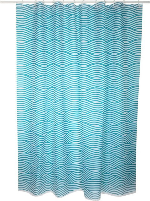 MSV Duschvorhang Wave aus Polyester in Blau-Weiß, B: 180 cm, H: 200 cm, wasserdicht und schimmelresistent - Bild 1