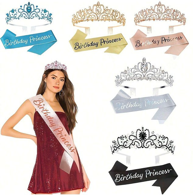 Tiara Prinzessin Gürtel, Roségold, Kristall, Pailletten, Damen - Bild 1