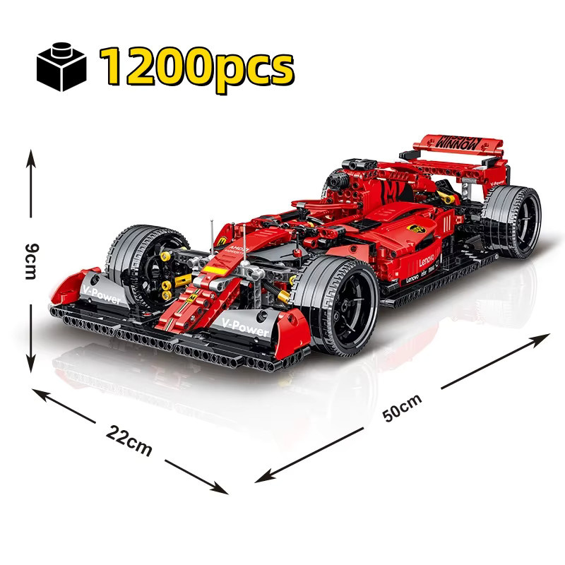 Yaafun Rennwagen-Bausteine-Set, 1200 Teile, rotes Fahrzeug-Modell aus Kunststoff für Kinder und Erwachsene - Bild 3