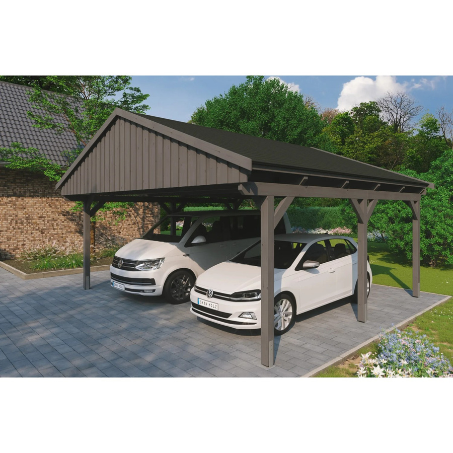 Skan Holz Carport Fichtelberg aus Fichte Leimholz in Grau mit spitzer Dachform, B/T: 618 x 566 cm, Höhe: 362 cm - Bild 2