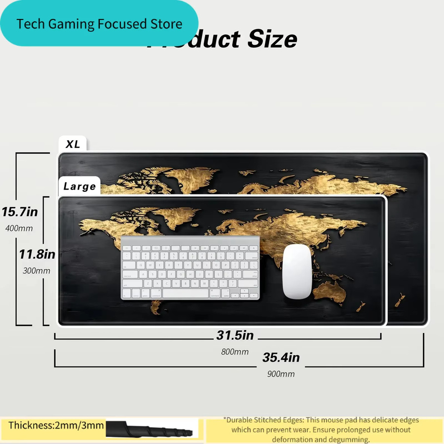 Potdemiel Mauspad mit Weltkarten-Design in Blau für Gaming und Büro mit rutschfester Gummibasis - Bild 4
