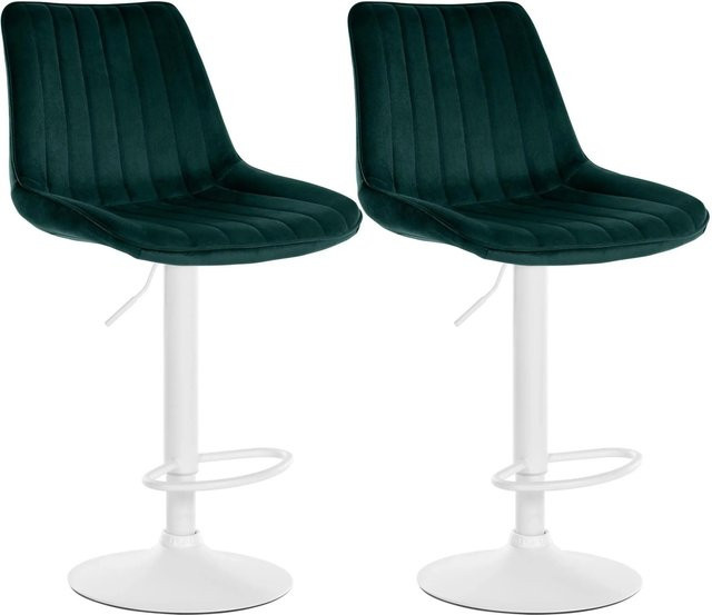 DELUKE Barhocker 2er Set RIO, Barstühle mit Lehne aus Samt in Grün und Weiß, drehbar mit Metallgestell - Bild 1