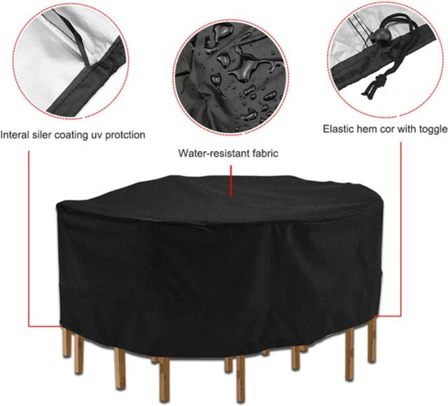 Oxford 210D Runde Outdoor Möbel Abdeckung in Schwarz, Wasserdicht für Sofa und Esstisch - Bild 1