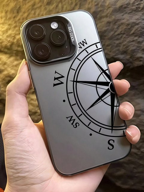 Galvanisierte TPU-Handyhülle mit Kompass-Zifferblatt-Muster in Schwarz für iPhone 11 bis iPhone 17 Pro Max sowie Mini, Plus, SE und X/Xr/Xs Modelle - Bild 1