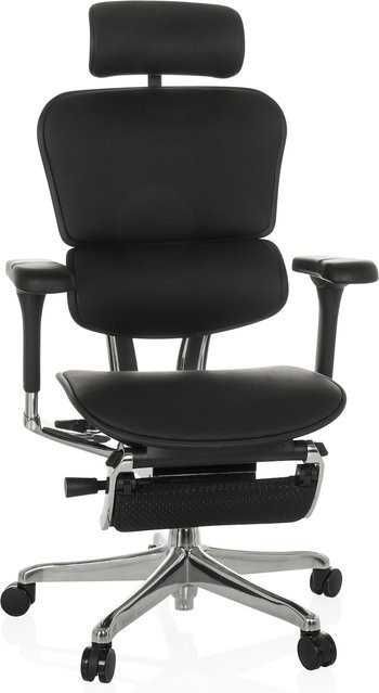 hjh OFFICE Ergohuman Plus Legrest Gen2 Luxus Chefsessel aus Leder in Schwarz mit Armlehnen und Kopfstütze, höhenverstellbar - Bild 1