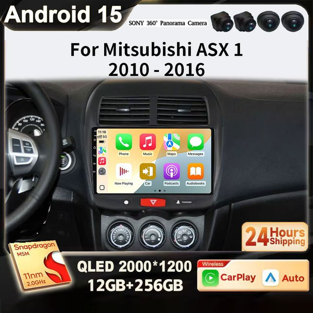 TIEYEZ Android 15 2K QLED 2Din Autoradio für Mitsubishi ASX 1 (2010 - 2016) mit kabellosem Carplay, Navigation, DSP, 4G, WIFI und Bluetooth in Schwarz - Bild 1