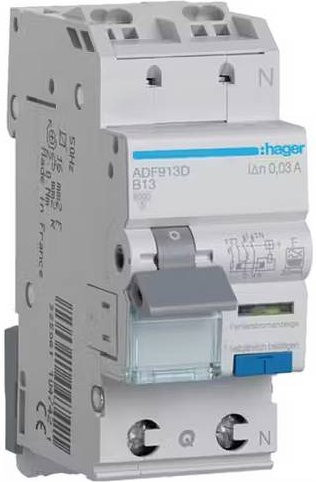 Hager ADF913D FI-Schutzschalter Leitungsschutzschalter RCBO 2polig 13A 0,03A 230V Weiß - Bild 1