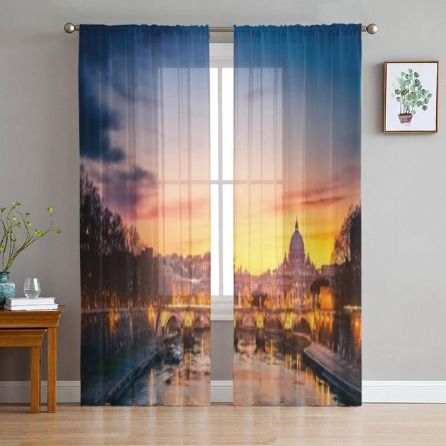Transparente Chiffon-Vorhänge mit Petersdom Rom Nachtansicht in Schwarz, Breite: 135 cm, Höhe: 114 cm - Bild 1