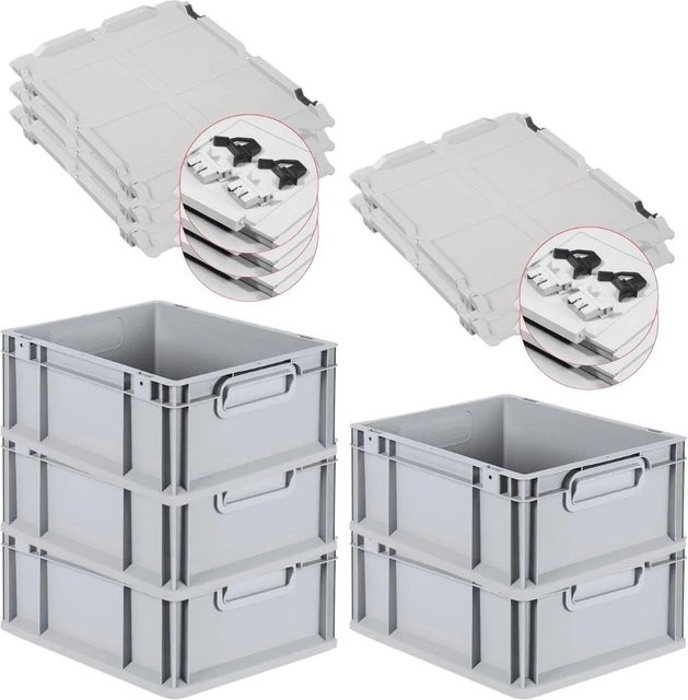 PROREGAL SuperSparSet 5x Eurobox NextGen Grip mit Scharnierdeckel und schwarzen Schiebeschnappverschlüssen, Grau, H x B x T: 17 x 30 x 40 cm - Bild 1