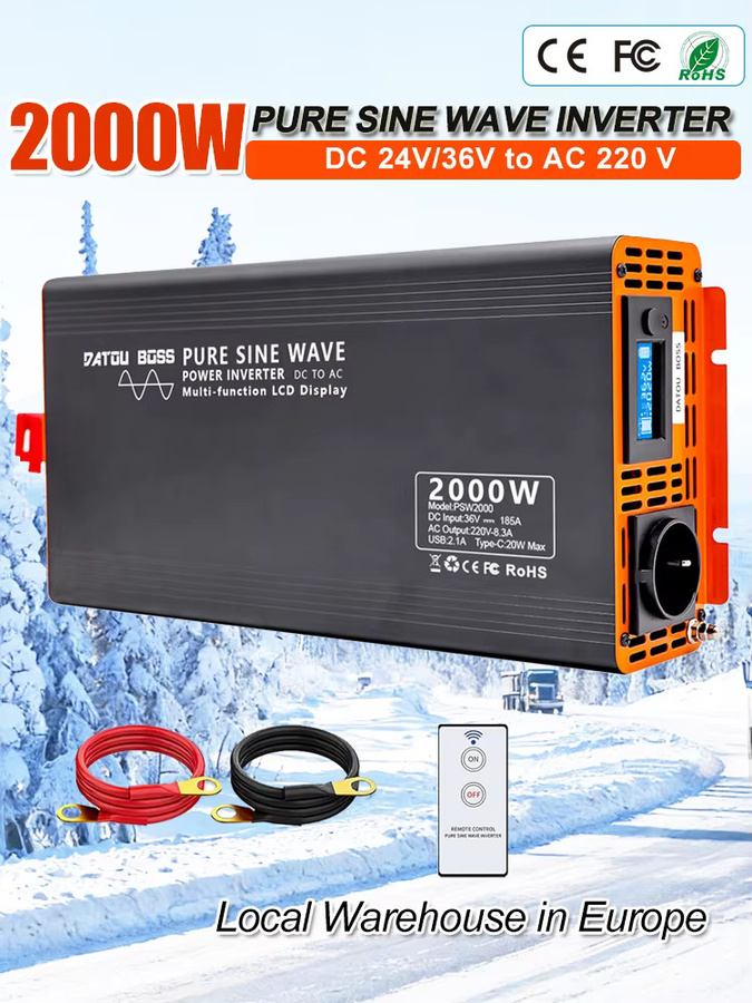 DATOUBOSS Sinus-Wechselrichter 2000W 36V / 24V DC auf AC 220V 230V Spannungswandler mit AC-USB-Buchse und LCD-Fernbedienung für Wohnmobile und LKW - Bild 7