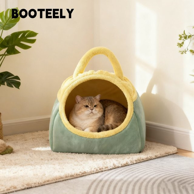 Booteely Katzenhöhlenbett in Grün mit abnehmbarem Bezug und rutschfester Unterseite - Bild 1