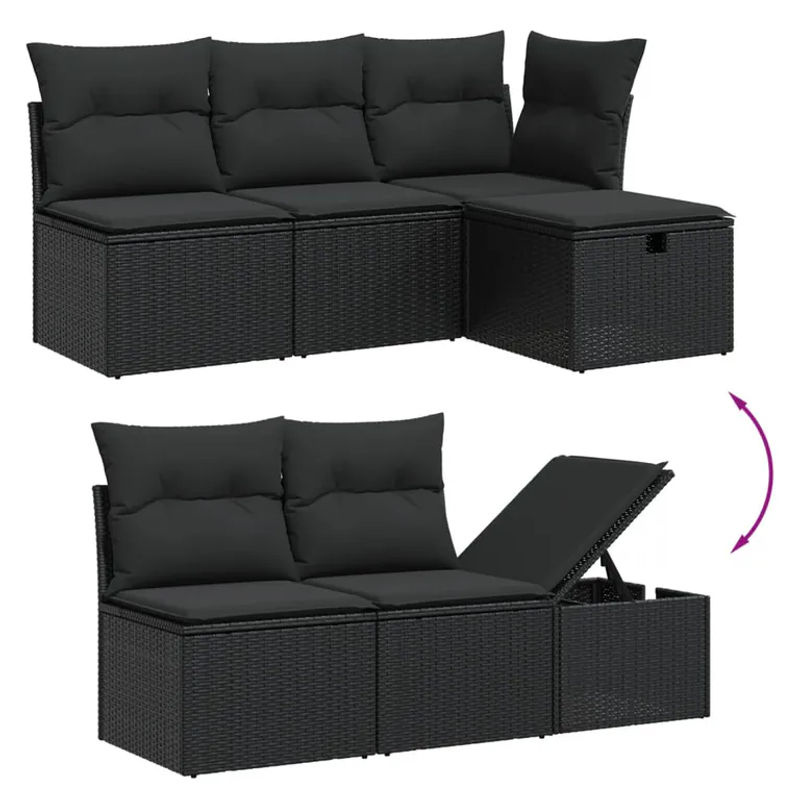 vidaXL 6-tlg Garten-Sofagarnitur aus Poly-Rattan und Akazienholz in Schwarz mit Kissen Modell 192 - Bild 4