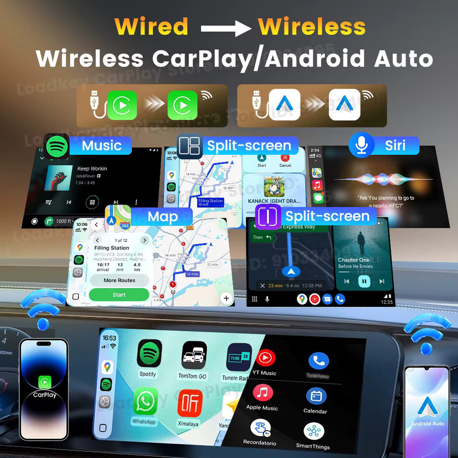 Carlinkit Mini Ultra 2in1 Adapter für kabelloses CarPlay und Android Auto mit 5GHz WLAN, USB-C und USB-A, Schwarz/Orange - Bild 2