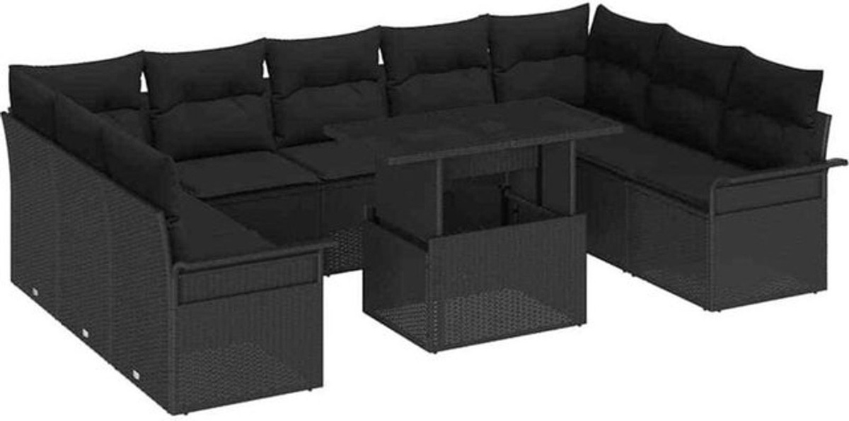 vidaXL Loungemöbel Garten-Sofa-Set aus Polyrattan in Schwarz, 10-teiliges Set mit Polyester-Polstern, B/T/H: 100 x 55 x 73 cm - Bild 1