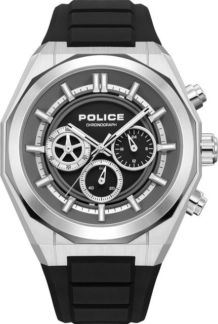 Police Chronograph Herrenuhr, Quarz, Edelstahl, 46 mm, Silikon, Silber - Bild 1