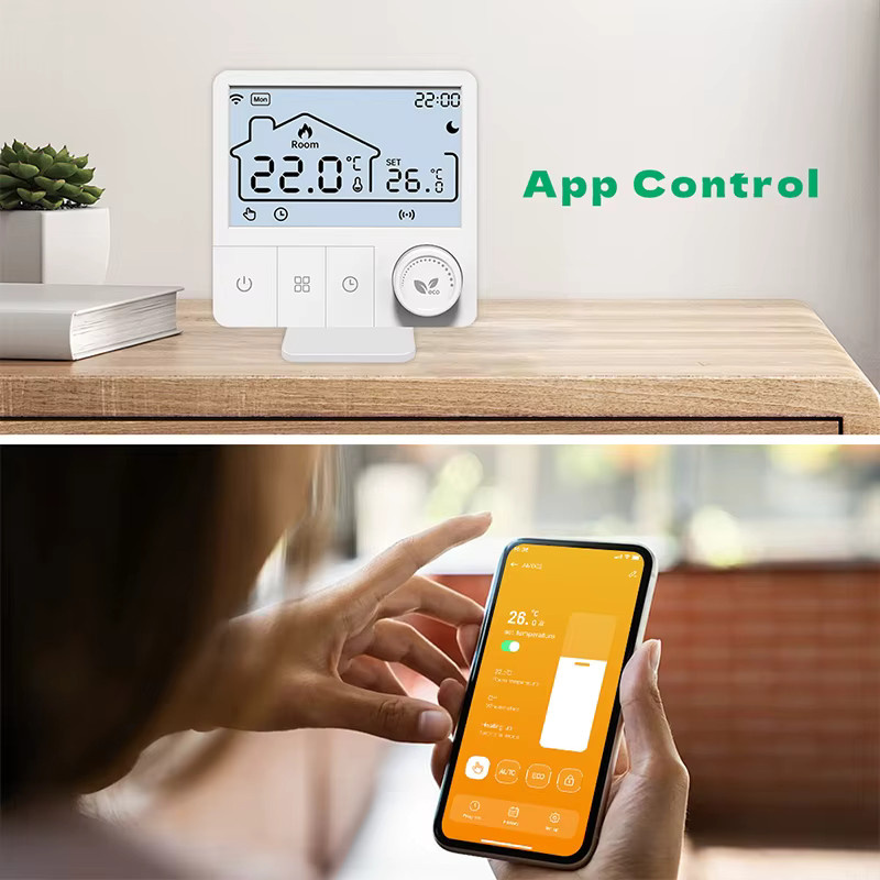Tuya Smart Wifi Kessel Thermostat Weiß, Drahtloser Heizungsthermostat mit Alexa und Google Home Integration, Batteriebetrieben - Bild 2