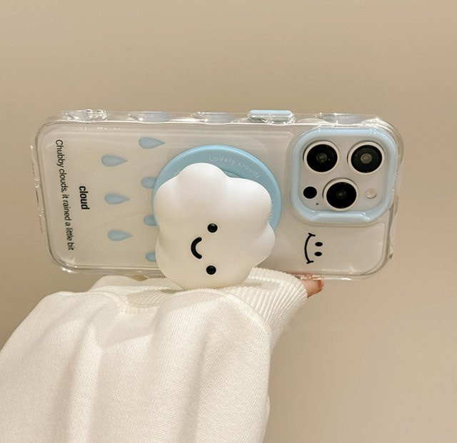 DIXSG 3D Cloud Griptok MagSafe Telefonständer und kabellose Ladehülle für iPhone 16 in Weiß - Bild 1