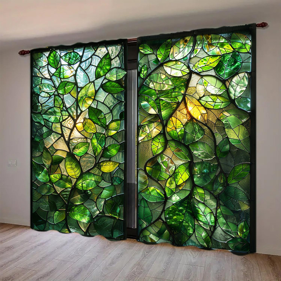 Tonnika Chen Vorhang Set mit Pflanzen-Print aus transparentem Polyester, Grün, B: 100 cm, H: 70 cm - Bild 3