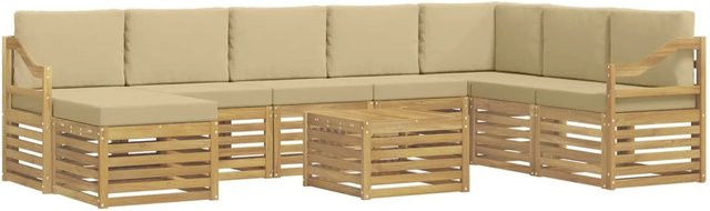 vidaXL Sofagarnitur aus Massivholz Akazie im modernen Latten-Design mit Armlehnen in Beige und Braun - Bild 1
