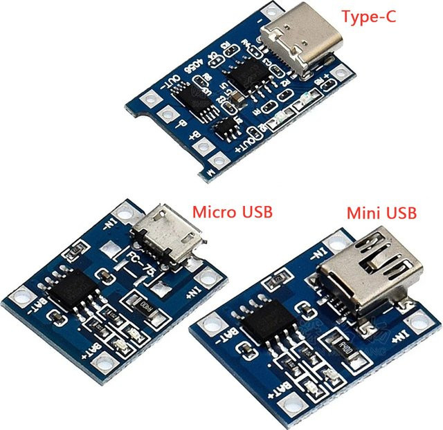 TP4056 Lithium-Batterie-Ladegerät-Modul mit USB-C und Micro-USB, 5 V, 1 A, Blau - Bild 1