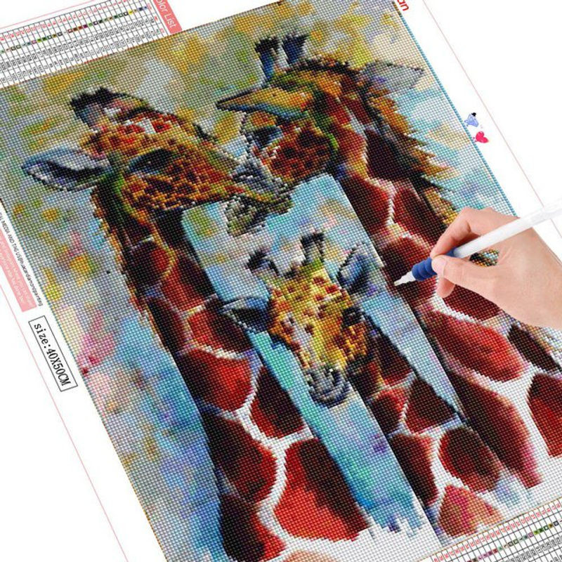 FIYO 5D Diamantmalerei Giraffe Tier Mosaik Set mit Kunstharz-Steinen, mehrfarbig, B/H: 20 x 30 cm - Bild 1