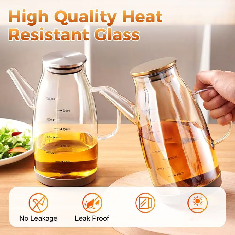 XMSJ Glas-Ölspenderflasche mit tropffreiem Ausgießer, transparent - Bild 2