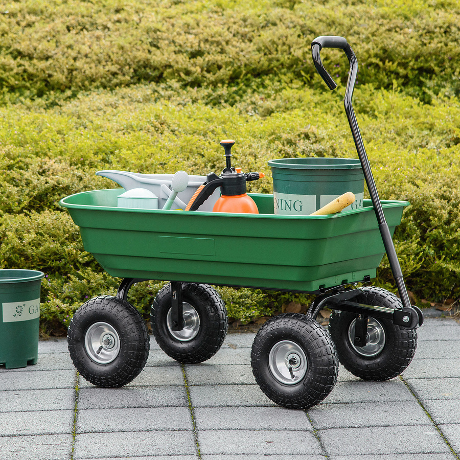 Outsunny Gartenkarren mit Stahlrahmen und Luftreifen in Grün, Tragkraft 250 kg, H x B x T: 100 x 108 x 52 cm - Bild 2