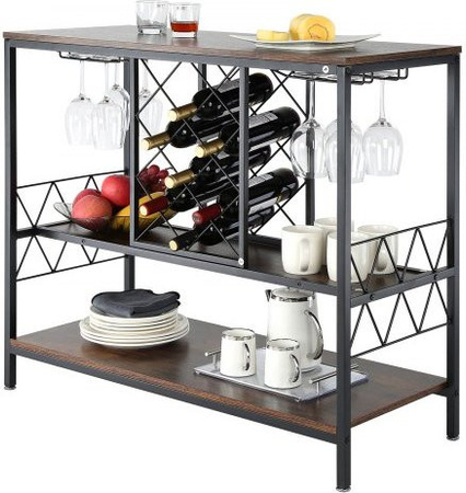 VEVOR Industrieller Barschrank aus Holz und Stahl in Schwarz und Braun, Freistehender Buffetschrank mit Weinregal und Glashalter für deine Home Bar, Breite: 100 cm