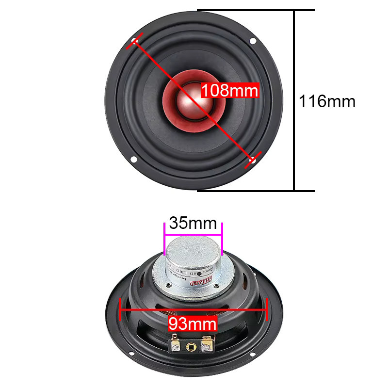 GHXAMP 4 Zoll HIFI Breitband-Lautsprechereinheit DIY, 25W, 4 Ohm, Neodym-Eisen-Bor mit Baumwoll-Hanffaser, Schwarz, 2 Stück - Bild 4