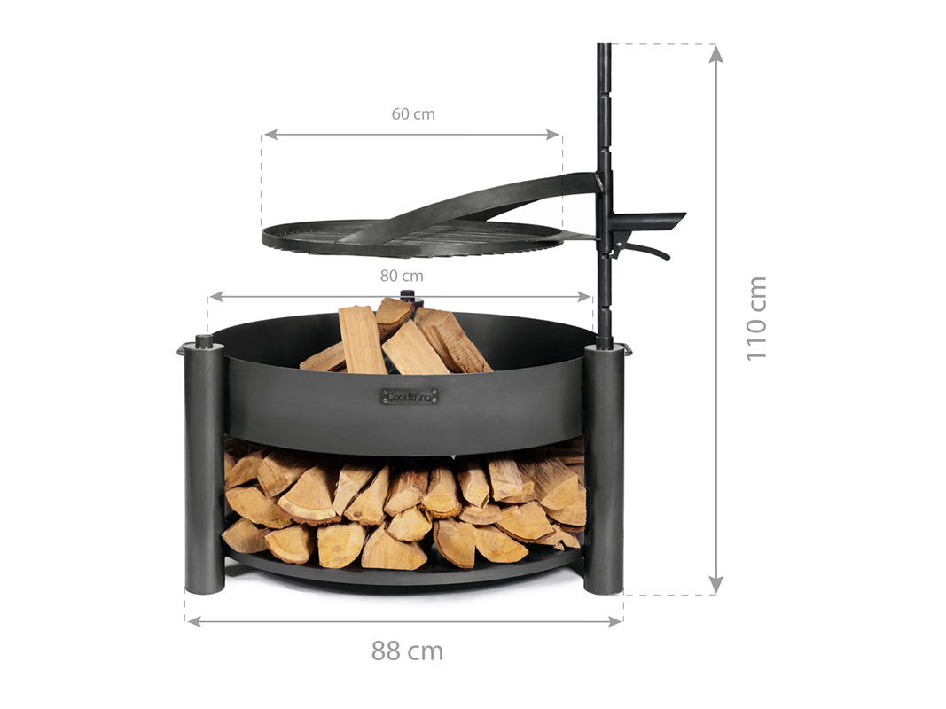 CookKing Feuerschale Montana X in Schwarz inklusive Holzlager und Zubehör, B/T/H: 88 x 88 x 110 cm - Bild 3
