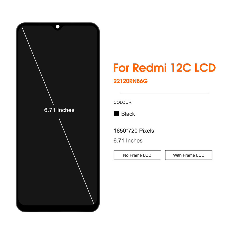 Xiaomi Redmi 12c LCD-Display Touchscreen mit Rahmen in Schwarz, 6.71 Zoll - Bild 2