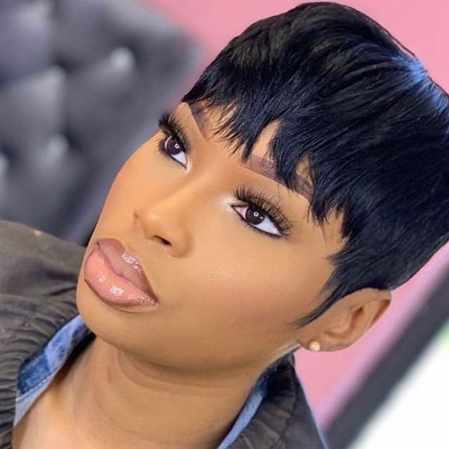 OYM HAIR Pixie-Perücke mit Pony, Echthaar, Schwarz, Damen - Bild 1