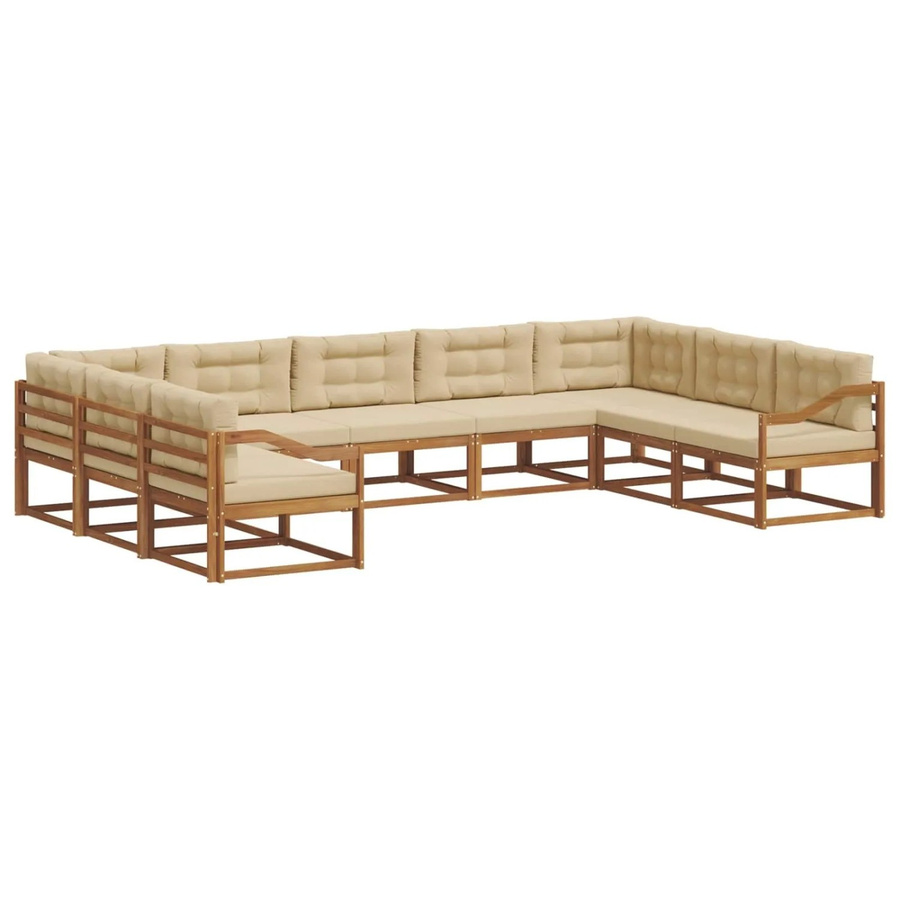 vidaXL Outdoor-Sofagarnitur 9-teilig in U-Form aus Akazienholz mit Kissen in Natur und Beige - Bild 2