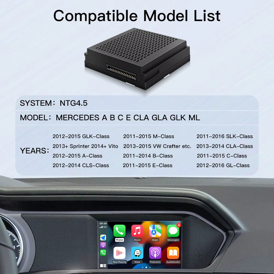 CARABC Kabelloses CarPlay und Android Auto Adapter mit Mirror Link und AirPlay für Mercedes Benz Modelle A, B, C, E, CLA, GLA, GLK, ML und NTG4.5 in Schwarz - Bild 2