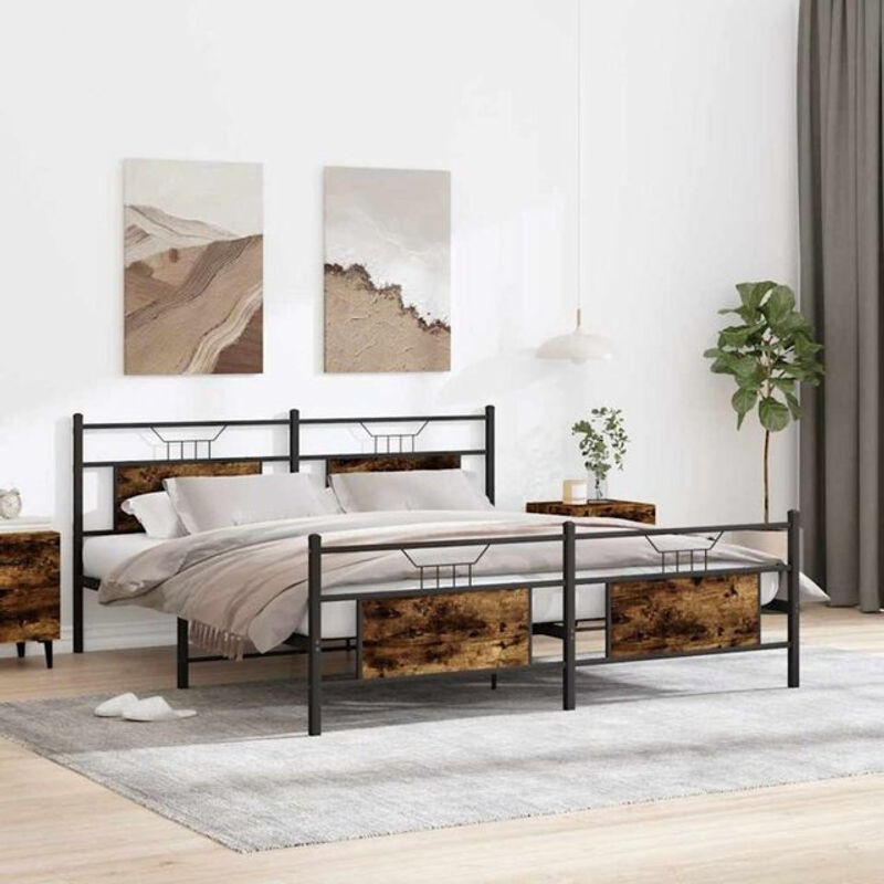 Metallbett Vidaxl in Räuchereiche und Braun aus Metall und Holzwerkstoff, B/T/H: 160 x 200 x 91,5 cm - Bild 1