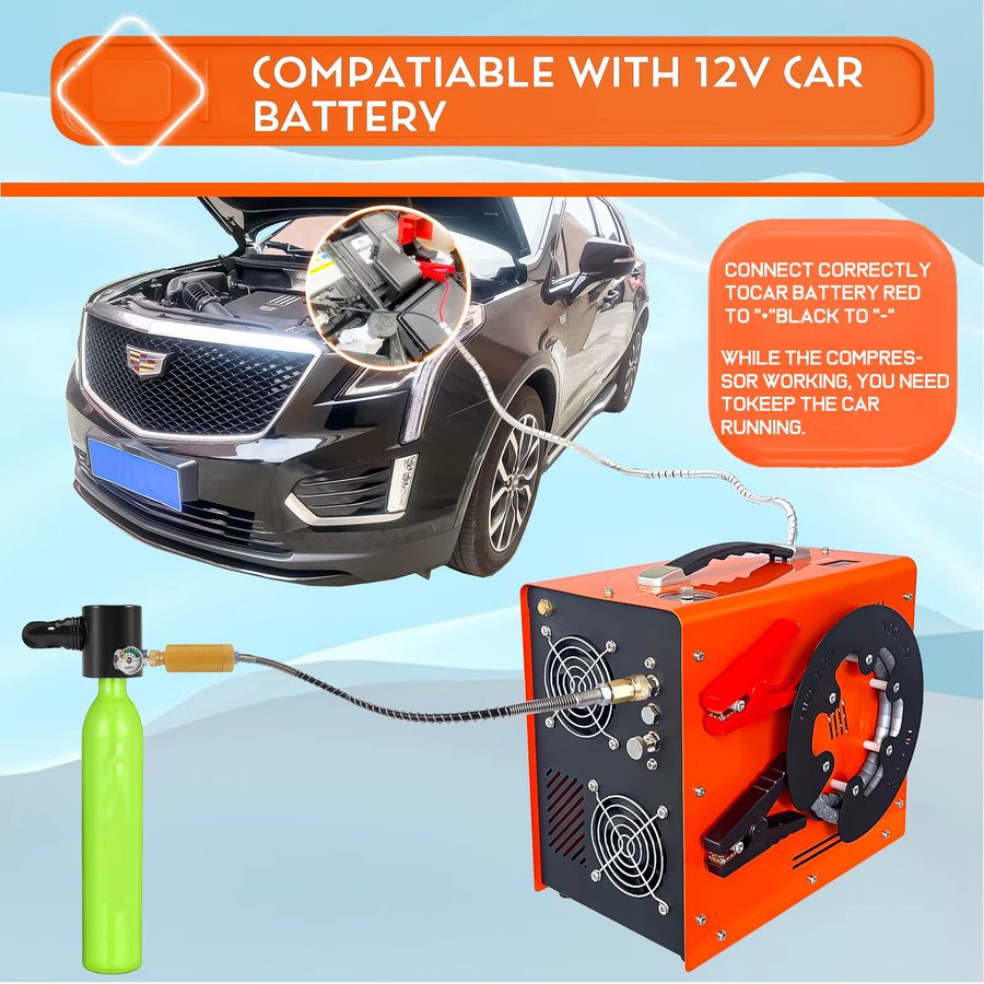 NUOGE PCP Luftkompressor 4500Psi 300bar mit Auto-Stop und eingebautem Netzteil, ölfrei und wasserfrei, Farbe: Orange - Bild 4