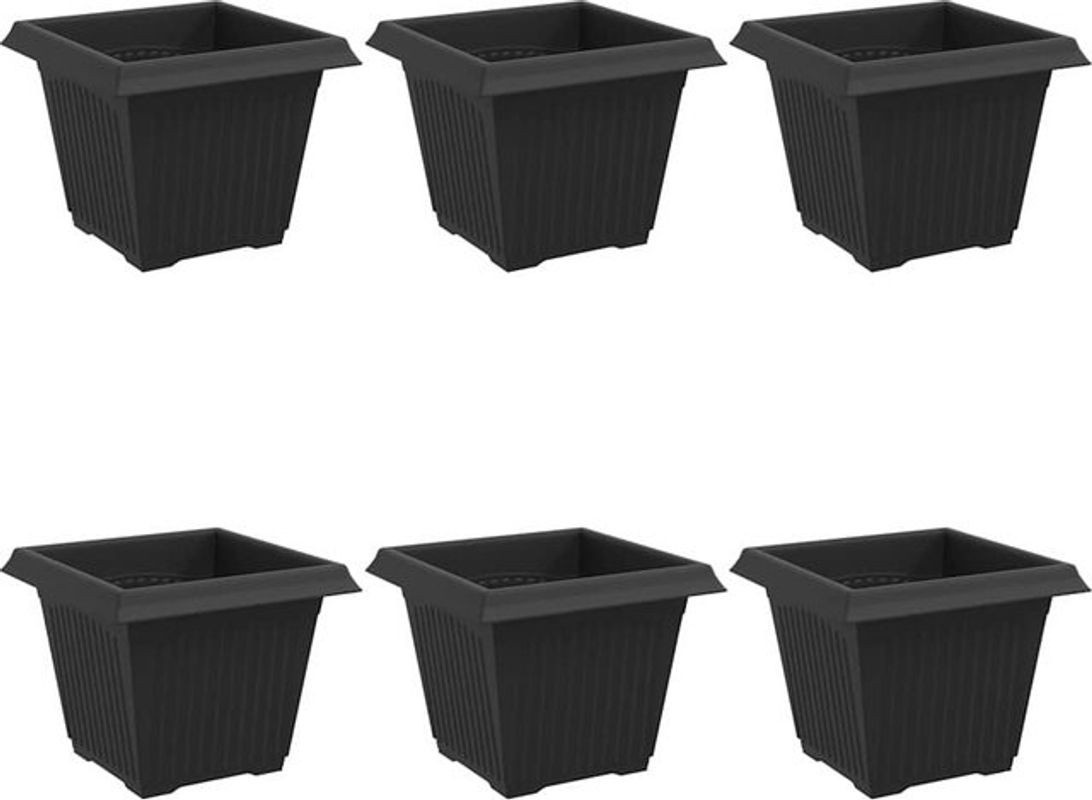 6er Set quadratische Blumentöpfe von vidaXL in Schwarz aus Kunststoff, B/T/H: 20 x 20 x 16 cm - Bild 1