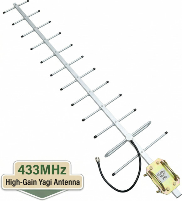 SignalPlus Outdoor Yagi-Antenne 14dBi mit hohem Gewinn für 433MHz und 315MHz IoT, wetterfeste Langstrecken-Richtantenne in Silber mit N-Buchse Anschluss - Bild 1