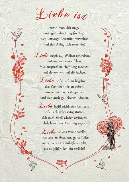 Moderne Urkunde Liebe ist - Tantum Graphic Wanddeko in Weiß mit floralem Typografie-Design - Bild 1