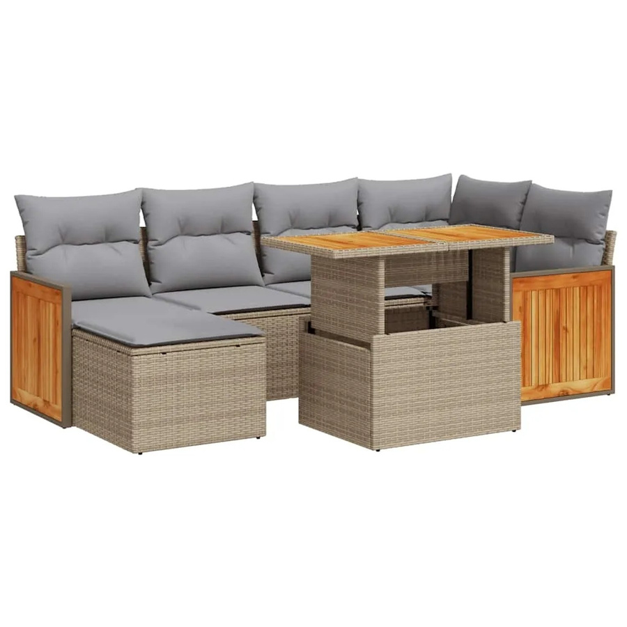vidaXL 7-teilige Garten-Sofagarnitur aus Poly-Rattan und Akazienholz in Beige-grau - Bild 2
