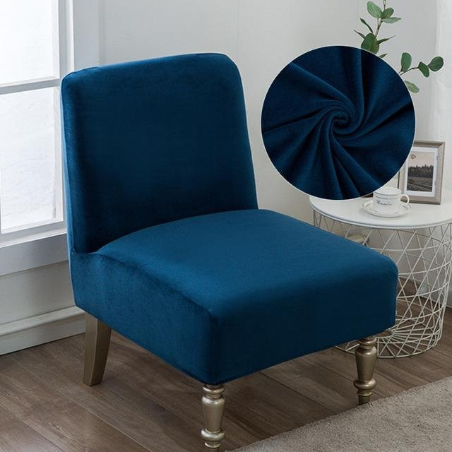 Lellen Armlehnstuhlbezug aus Samtstoff in Blau mit floralem Muster, elastischer Stretch-Bezug für Slipper-Stühle und Einzelsofas - Bild 1