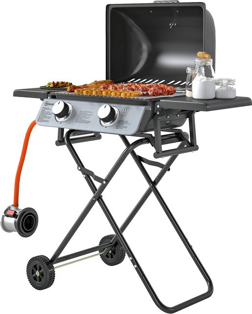 Outsunny Gasgrill Grillwagen mit 2 Edelstahl-Brennern und Thermometer, H x B x T: 102 x 50 x 101 cm - Bild 1