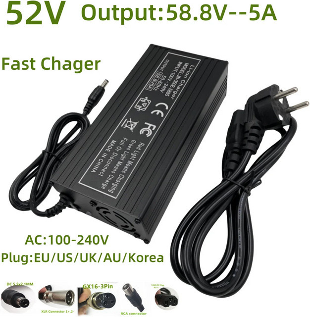 Jnenconn Schnellladegerät für 14s 52V/48V Li-Ionen-Akkus mit Lüfter und Metallgehäuse in Schwarz - Bild 1