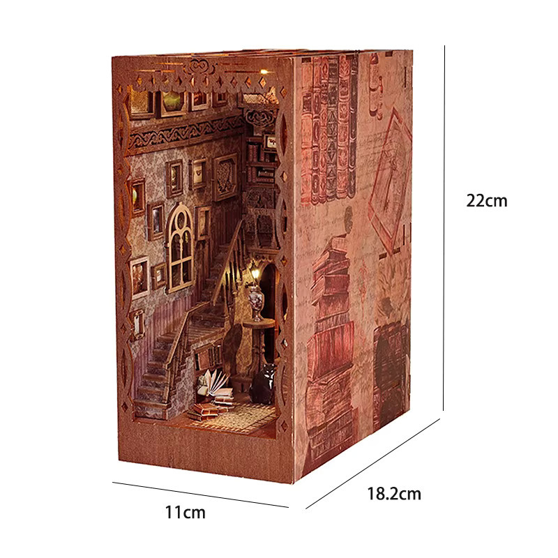 zuuton Retro DIY Buch Nook Kit Holz Miniatur Puppenhaus 3D Puzzle mit Möbeln in Natur und Braun - Bild 2