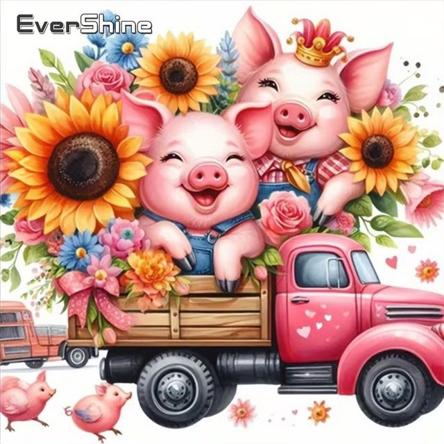 EverShine DIY Diamant-Malerei Schwein Tier, Bastelset, Bunt / Mehrfarbig - Bild 1
