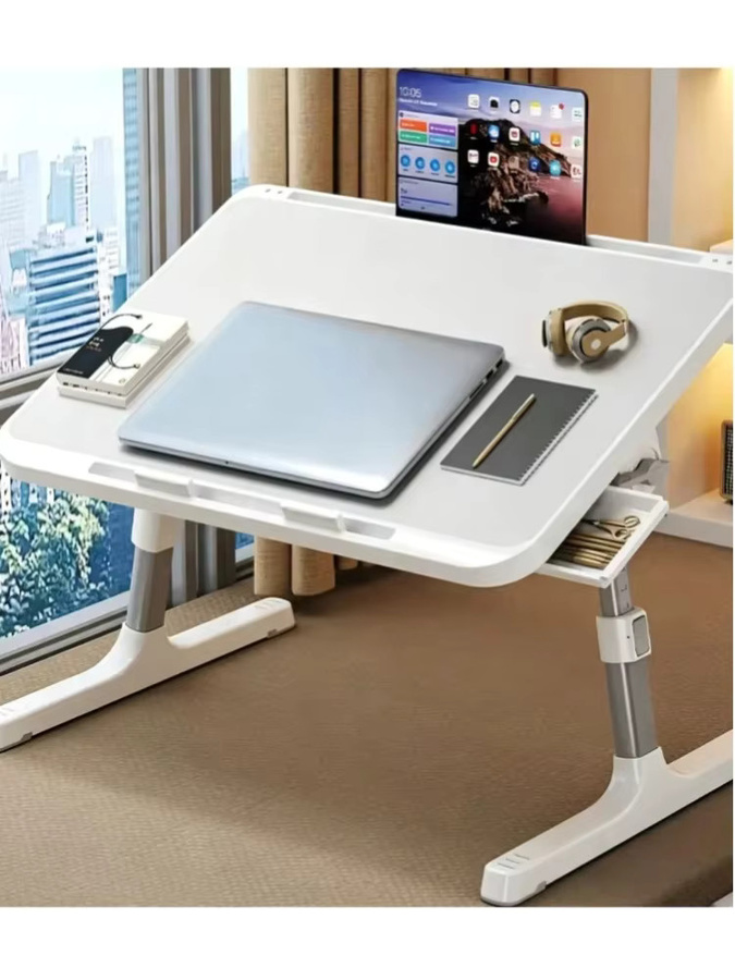 HGTUGO Faltbarer Laptop-Tisch in Weiß, höhenverstellbarer und neigbarer Schreibtisch für Bett und Sofa mit ergonomischem Design - Bild 1
